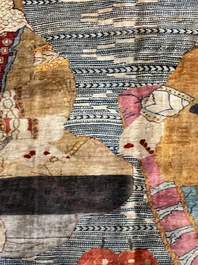 An exceptional and large embroidered silk 'Shahnameh' carpet, signed Musa Baft Tabriz, Tabriz, Iran, 20th C.