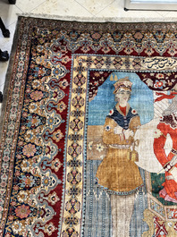 An exceptional and large embroidered silk 'Shahnameh' carpet, signed Musa Baft Tabriz, Tabriz, Iran, 20th C.