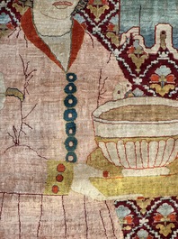 An exceptional and large embroidered silk 'Shahnameh' carpet, signed Musa Baft Tabriz, Tabriz, Iran, 20th C.