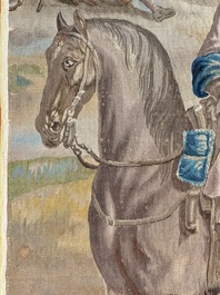 A pair of Brussels historical 'The Art of War' tapestries after Lambert De Hondt II, Judocus de Vos workshop, early 18th C.