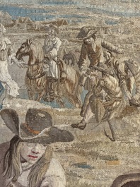 A pair of Brussels historical 'The Art of War' tapestries after Lambert De Hondt II, Judocus de Vos workshop, early 18th C.