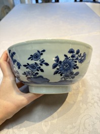 Four Chinese blue and white bowls, Qi Zhen Ru Yu 奇珍如玉 and Ding mark, Kangxi/Qianlong