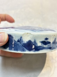 A Chinese blue and white square bitong, a 'Dragon' censer, a covered box, a vase and a paperweight, Guangxu mark, 18/19th C.