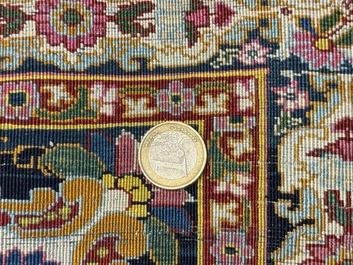 An exceptional and large embroidered silk 'Shahnameh' carpet, signed Musa Baft Tabriz, Tabriz, Iran, 20th C.