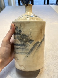 A Japanese blue and white Arita square flask and a Tangen-style bottle, 'Tokkuri', 19/20th C.