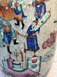 A pair of Chinese Nanking famille rose vases with narrative design, Chenghua mark, 19th C.