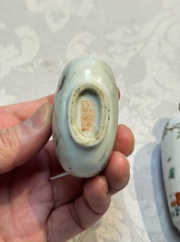 Two Chinese famille rose snuff bottles, Jiaqing and Tongzhi mark, 19th C.