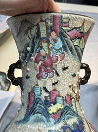 A pair of Chinese Nanking famille rose vases with narrative design, Chenghua mark, 19th C.