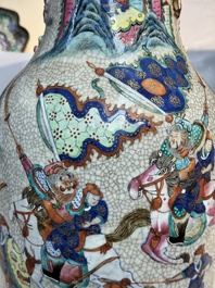 A pair of Chinese Nanking famille rose vases with narrative design, Chenghua mark, 19th C.