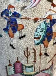 A pair of Chinese Nanking famille rose vases with narrative design, Chenghua mark, 19th C.