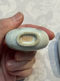 Two Chinese famille rose snuff bottles, Jiaqing and Tongzhi mark, 19th C.