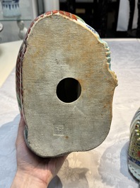 Three Chinese famille rose Milefo Buddhas, Zhu Mao Ji 朱茂記造 marks, 20th C.