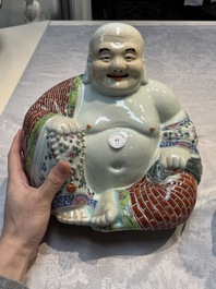 Three Chinese famille rose Milefo Buddhas, Zhu Mao Ji 朱茂記造 marks, 20th C.