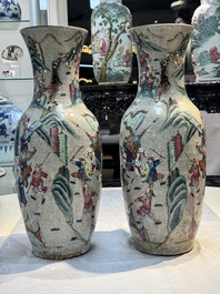 A pair of Chinese Nanking famille rose vases with narrative design, Chenghua mark, 19th C.