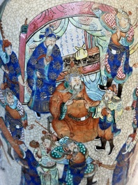 A pair of Chinese Nanking famille rose vases with narrative design, Chenghua mark, 19th C.