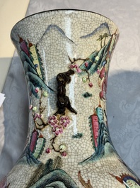 A pair of Chinese Nanking famille rose vases with narrative design, Chenghua mark, 19th C.