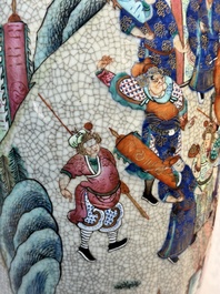 A pair of Chinese Nanking famille rose vases with narrative design, Chenghua mark, 19th C.