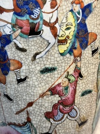 A pair of Chinese Nanking famille rose vases with narrative design, Chenghua mark, 19th C.