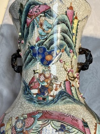 A pair of Chinese Nanking famille rose vases with narrative design, Chenghua mark, 19th C.