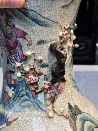 A pair of Chinese Nanking famille rose vases with narrative design, Chenghua mark, 19th C.