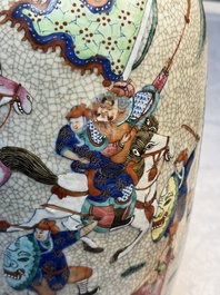 A pair of Chinese Nanking famille rose vases with narrative design, Chenghua mark, 19th C.