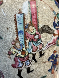 A pair of Chinese Nanking famille rose vases with narrative design, Chenghua mark, 19th C.