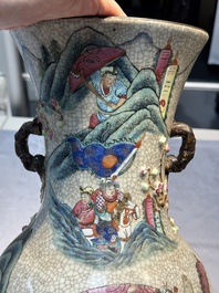 A pair of Chinese Nanking famille rose vases with narrative design, Chenghua mark, 19th C.