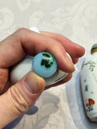 Two Chinese famille rose snuff bottles, Jiaqing and Tongzhi mark, 19th C.