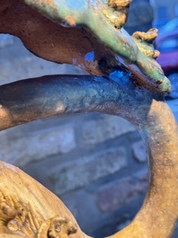 A pair of large Chinese polychrome-glazed Shiwan stoneware Buddhist lions, 19th C.