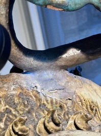 A pair of large Chinese polychrome-glazed Shiwan stoneware Buddhist lions, 19th C.