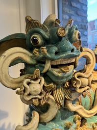 A pair of large Chinese polychrome-glazed Shiwan stoneware Buddhist lions, 19th C.