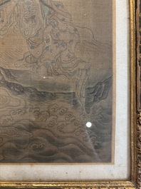 Chinese school: 'Bodhisattva and a Dragon', ink and colour on silk, 19th C.
