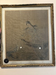 Chinese school: 'Bodhisattva and a Dragon', ink and colour on silk, 19th C.