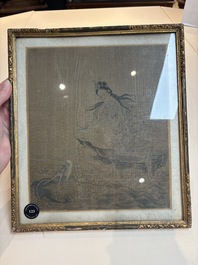 Chinese school: 'Bodhisattva and a Dragon', ink and colour on silk, 19th C.