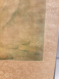 Attributed to Nguyen Gia Tri (1908-1993): 'Bather', ink and watercolour on silk, Tien Sa, dated 1st Jan. 1974