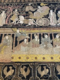 A large Burmese 'Kalaga' tapestry with narrative design, 19th C.