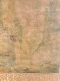 Attributed to Nguyen Gia Tri (1908-1993): 'Bather', ink and watercolour on silk, Tien Sa, dated 1st Jan. 1974