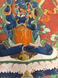 A Tibetan 'Vajradhara Yab Yum' thangka, 19/20th C.