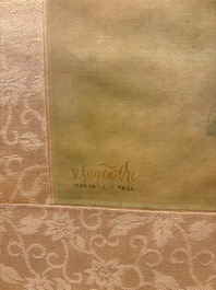 Attributed to Nguyen Gia Tri (1908-1993): 'Bather', ink and watercolour on silk, Tien Sa, dated 1st Jan. 1974