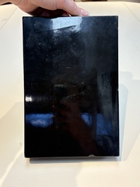 A set of eight Chinese 'Yu Zhi Min Sheng Zai Qin Shi 御製民生在勤詩' ink cakes with a gilt-lacquered 'dragon' box, Hu Kaiwen 胡開文 mark, 20th C.