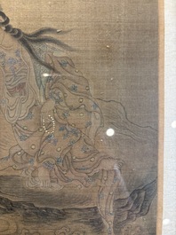Chinese school: 'Bodhisattva and a Dragon', ink and colour on silk, 19th C.