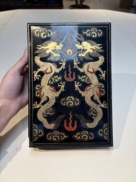 A set of eight Chinese 'Yu Zhi Min Sheng Zai Qin Shi 御製民生在勤詩' ink cakes with a gilt-lacquered 'dragon' box, Hu Kaiwen 胡開文 mark, 20th C.