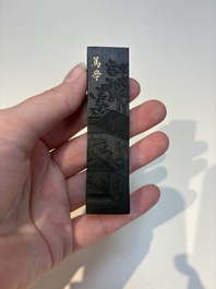 A set of eight Chinese 'Yu Zhi Min Sheng Zai Qin Shi 御製民生在勤詩' ink cakes with a gilt-lacquered 'dragon' box, Hu Kaiwen 胡開文 mark, 20th C.