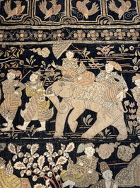 A large Burmese 'Kalaga' tapestry with narrative design, 19th C.