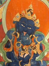 A Tibetan 'Vajradhara Yab Yum' thangka, 19/20th C.