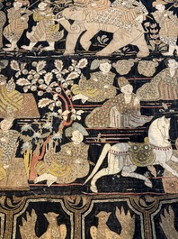 A large Burmese 'Kalaga' tapestry with narrative design, 19th C.