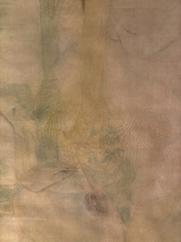 Attributed to Nguyen Gia Tri (1908-1993): 'Bather', ink and watercolour on silk, Tien Sa, dated 1st Jan. 1974