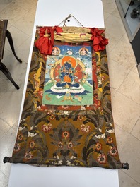 A Tibetan 'Vajradhara Yab Yum' thangka, 19/20th C.