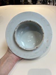 Two Chinese famille rose yellow-ground vases and a turquoise-ground vase, Qianlong and Jing De Zhen 景德鎮 marks, 20th C.