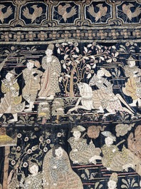 A large Burmese 'Kalaga' tapestry with narrative design, 19th C.